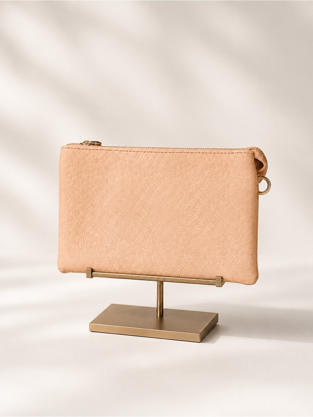 Jen & Co. Convertible Crossbody & Wristlet Clutch in Beige Blush Vegan Leather